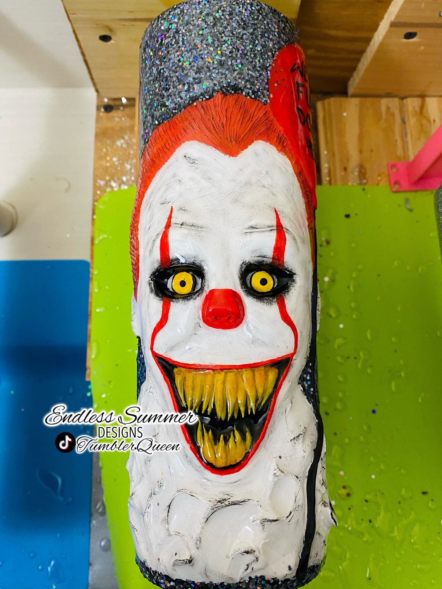 Large Scary Clown - 30oz Straight skinny 3-D sculpted Tumbler