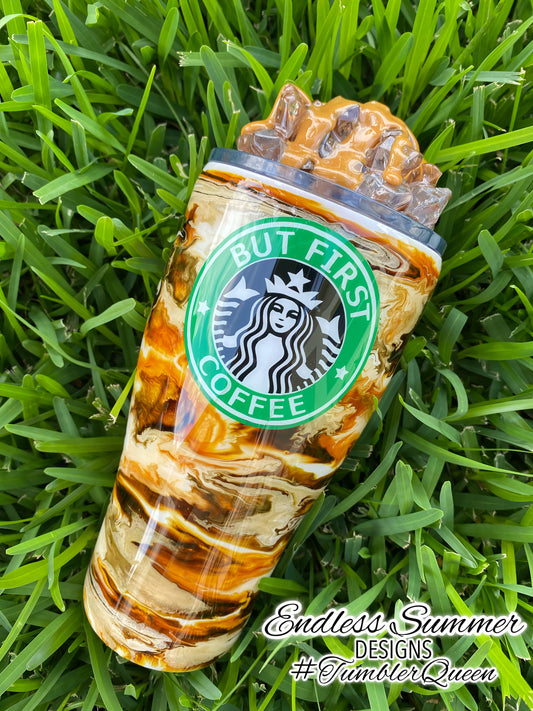 ICED CARAMEL MACCHIATO - 30oz Trenta 3-D Handmade Coffee Swirl Tumbler