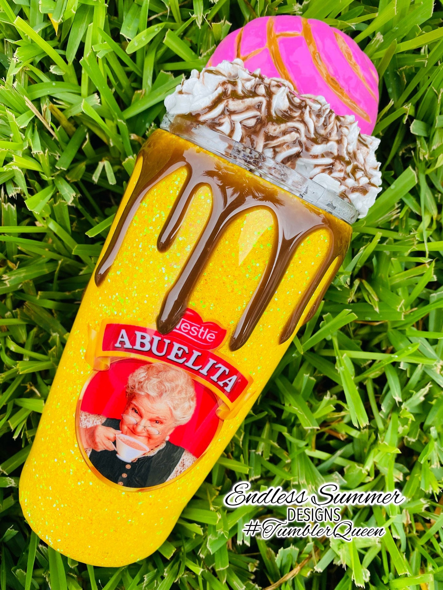 Conchas - 20oz 3-D Handmade Concha drip Tumbler with CUSTOM LID.