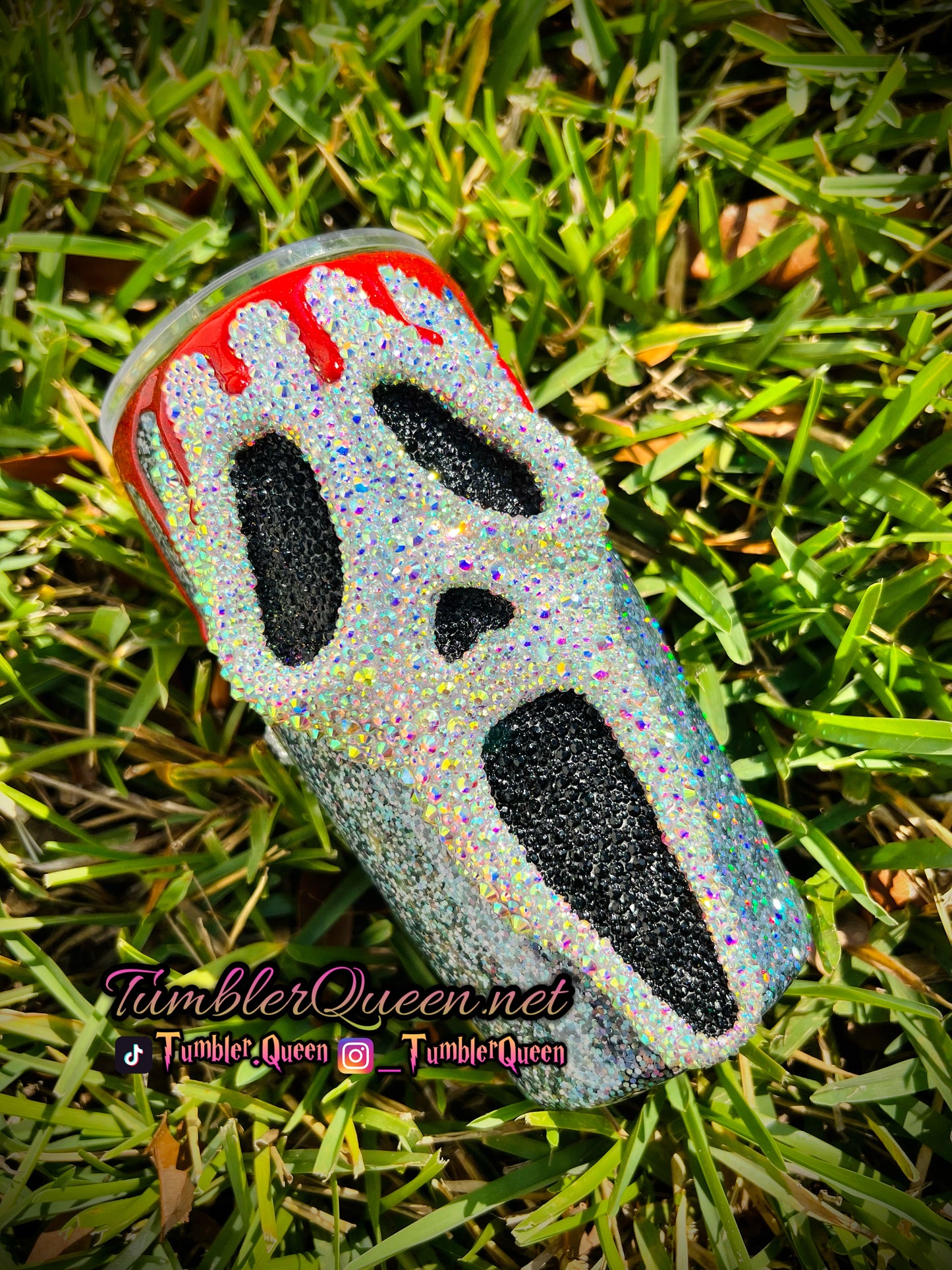 RTS Blinged Jason x Ghostface - 20oz 3-D Hand sculpted Joker rhinestoned tumbler