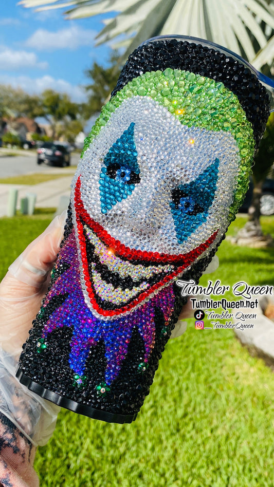 Blinged Clown - 30oz 3-D Hand sculpted rhinestoned tumbler.