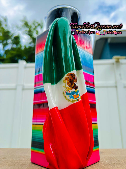 RTS Rectangle Sleeve Mi Gente Serape - 30oz 3-D Hand sculpted Draped Mexican Flag Tumbler