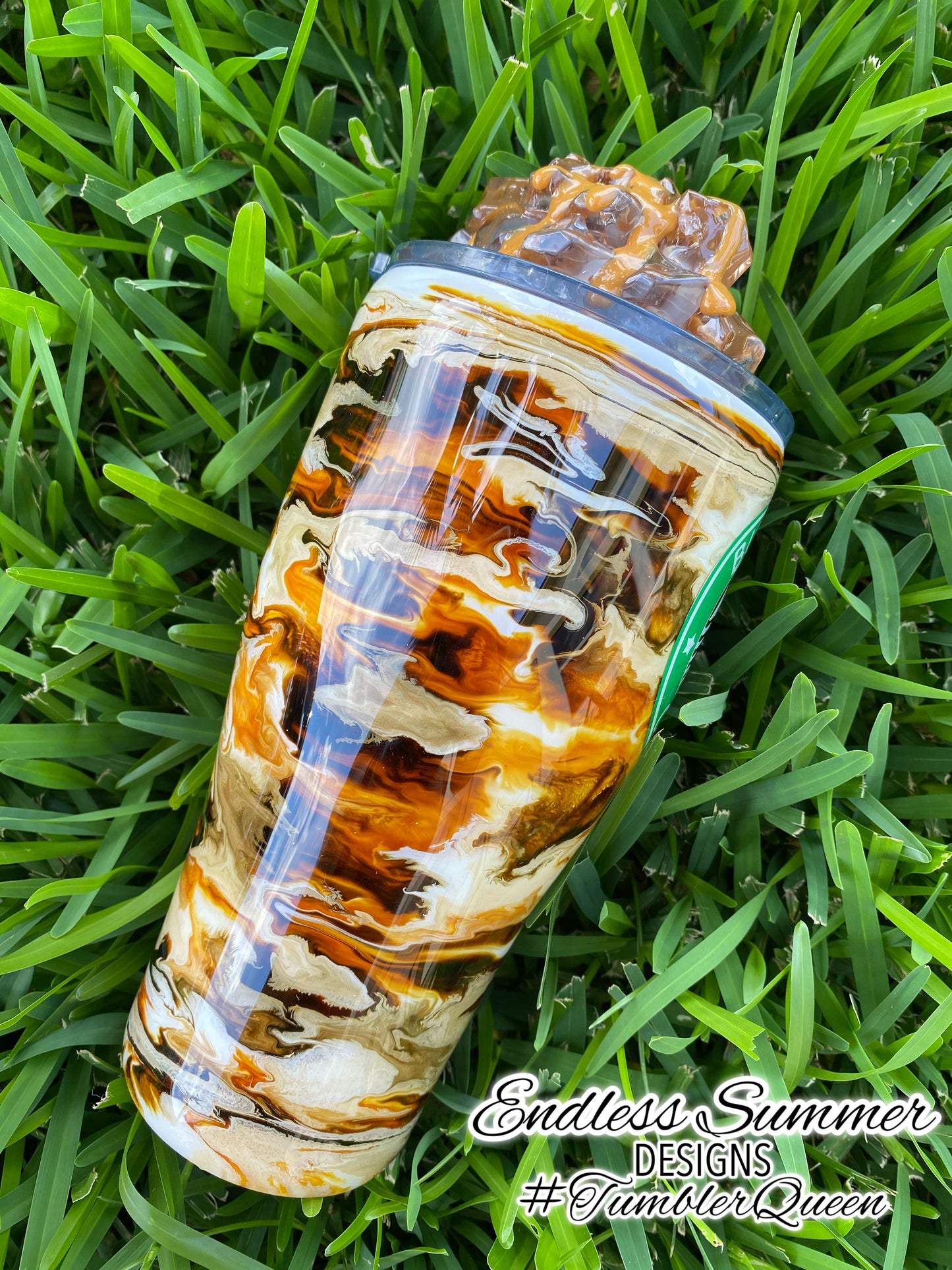 ICED CARAMEL MACCHIATO - 30oz Trenta 3-D Handmade Coffee Swirl Tumbler