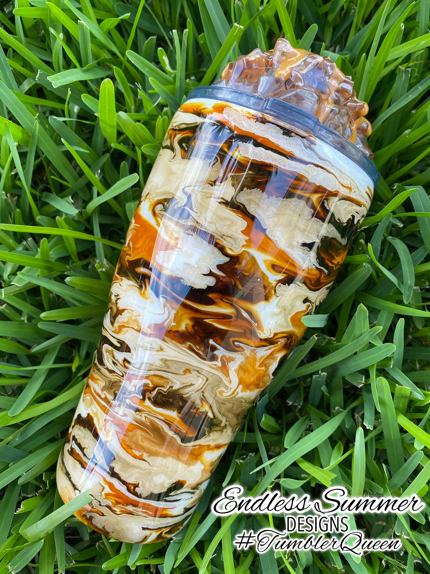 ICED CARAMEL MACCHIATO - 30oz Trenta 3-D Handmade Coffee Swirl Tumbler