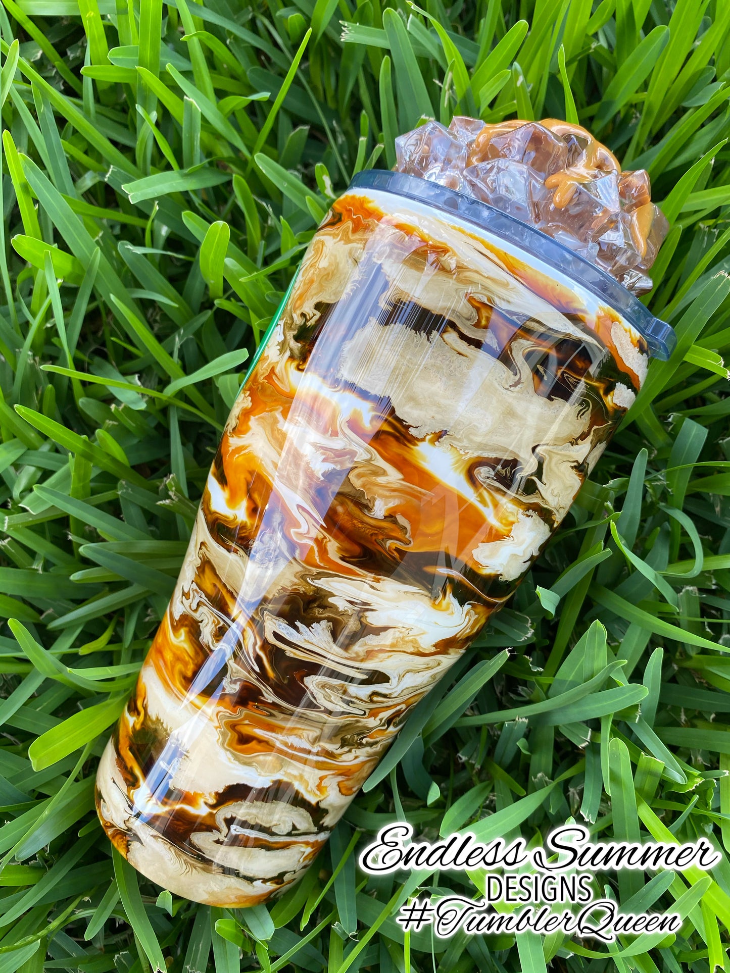 ICED CARAMEL MACCHIATO - 30oz Trenta 3-D Handmade Coffee Swirl Tumbler