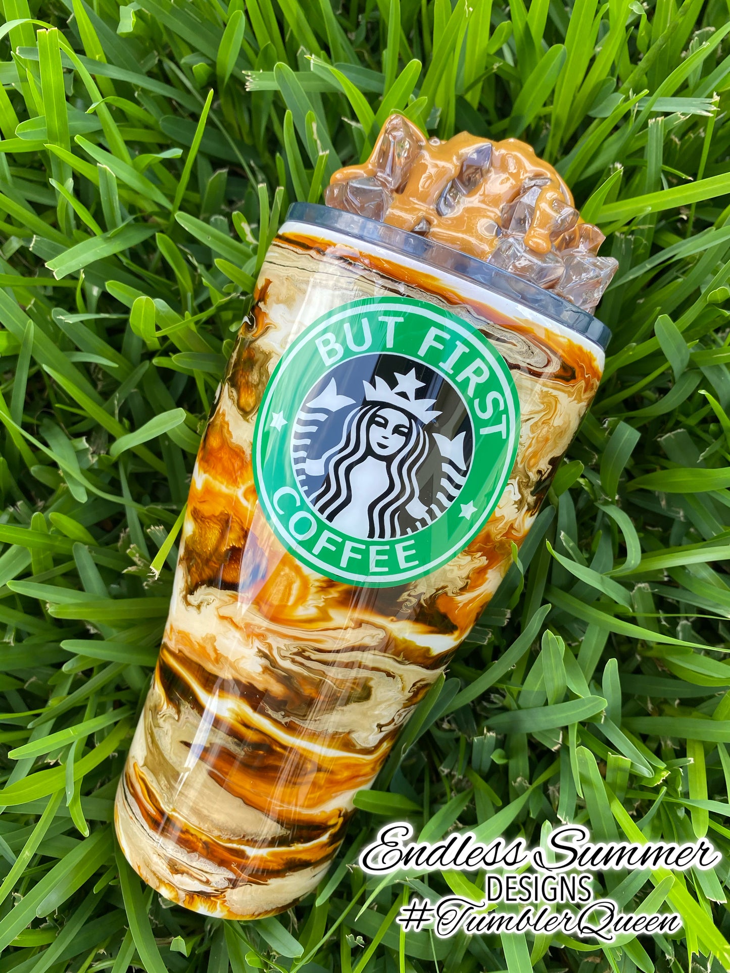 ICED CARAMEL MACCHIATO - 30oz Trenta 3-D Handmade Coffee Swirl Tumbler