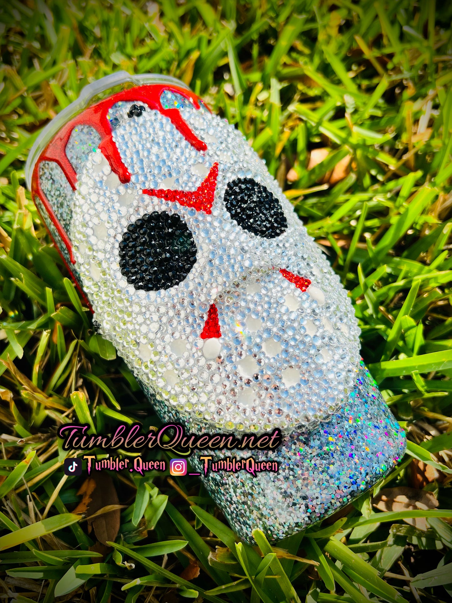 RTS Blinged Jason x Ghostface - 20oz 3-D Hand sculpted Joker rhinestoned tumbler