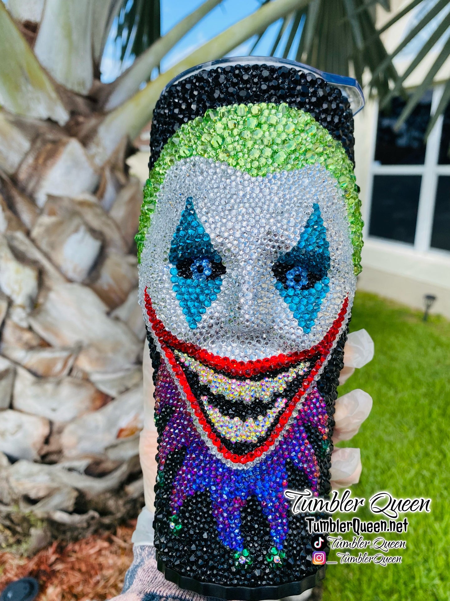 Blinged Clown - 30oz 3-D Hand sculpted rhinestoned tumbler.
