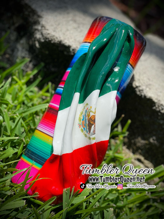 Mi Gente Serape - 30oz 3-D Hand sculpted Draped Mexican Flag Tumbler